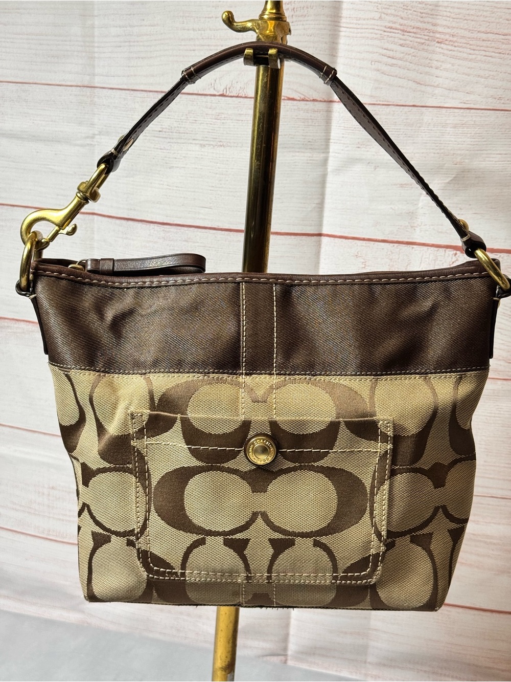 Classic Canvas Logo-Print Shoulder Bag in Brown